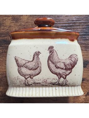 Vintage Enesco Country Road Napkin Holder Rooster & Chicken - Made in Japan 1979